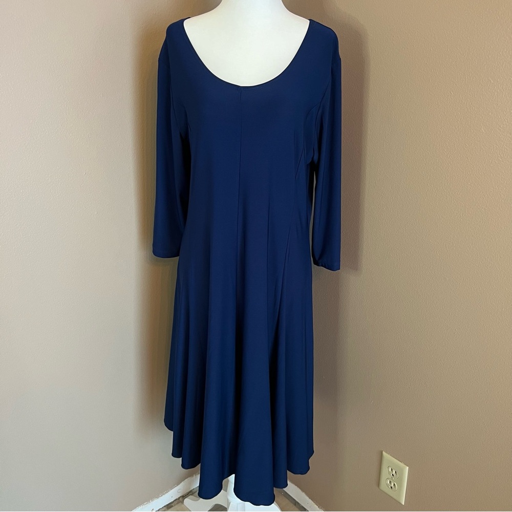CREATION Midi Navy Blue Flowy Stretchy Dress Women's Medium